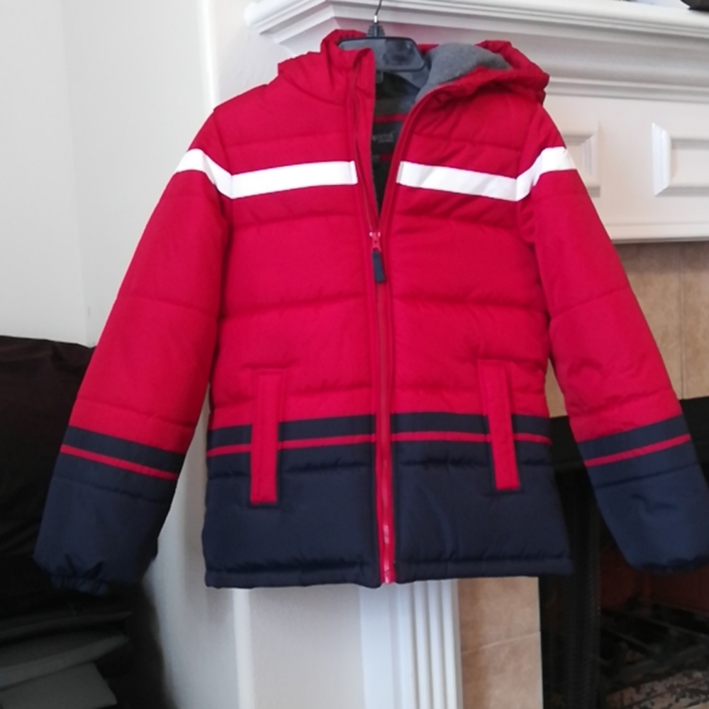 Kids Red & Navy Puffer Jacket with Hood